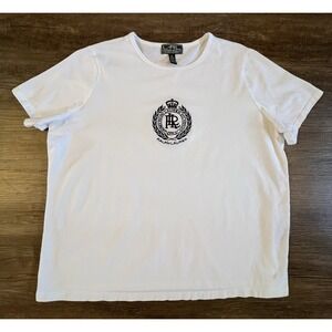 L-LR Lauren Active Ralph Lauren 2X White Embroidered LRL Crown Logo T Shirt I24